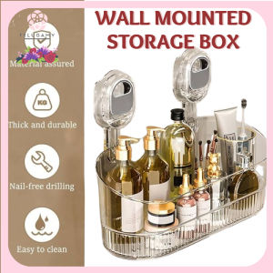 Rak Gantung Kamar Mandi Akrilik Aesthetic Bergaris Tempel Dinding Organizer Storage Toilet Serbaguna