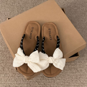 [Free Shipping] WomenS Summer New Style Bowknot Flat Flip-Flops Non-Slip Slippers For Skirts Bathroom And Beach
