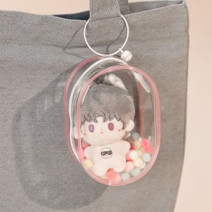 SWEET Hairball Clear Outdoor Doll Bag With Bell Keychain Display Doll Storage Pouch Mini PVC Outdoor Doll Display Bag Doll Accessories