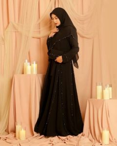 Gamis Lebaran Set Hijab Zahirra Dres BL Ceruty Babydoll Full Puring Aplikasi Swaroski Mutiara Baju Muslim Wanita Model Terbaru Busui Friendly Dress Muslimah Simple Elegan