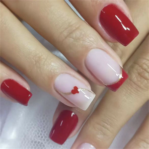 Móng giả Valentine vuông Báo Chí trên móng tay Acrylic móng tay giả bọc toàn bộ dán móng trên móng tay bóng móng giả 12 kích cỡ