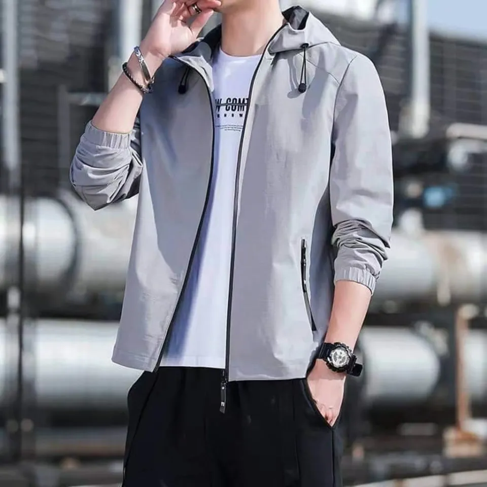 Fashion Men Wind Breaker Coat Zipper Hoodie Quick Drying Jacket