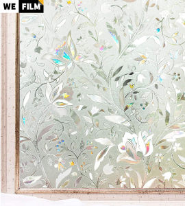 Privacy Window Film Tulip Flower No-Glue 3D Static Cling Stained Glass Window Decals for UV Blocking Heat Control Decorative Glass Sticker