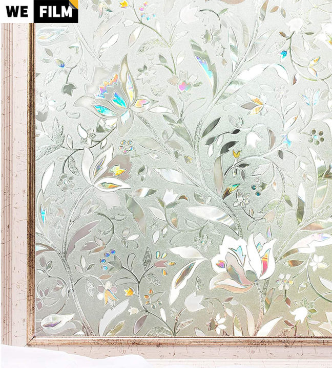 Window Sticker Block View Privacy Window Film Tulip Flower No-Glue 3D Static Cling Stained Glass ...