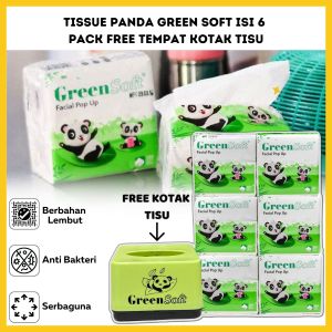 Set Tisu Panda Green Soft 6 Pack (Isi 130 Lembar 2Ply) FREE Kotak Tempat Tissu / Lap Selampai Pembersih Noda Kotoran Wajah Tangan Anti Bakteri Serbaguna / Kertas Tissue Facial Pop Up Mini Bahan Halus Lembut Multifungsi - GP Mall