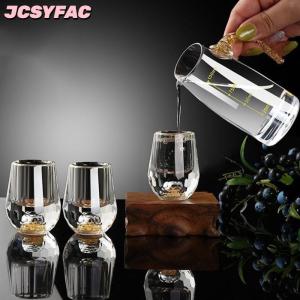 JCSYFAC Sang trọng pha lê thủy tinh Vodka thủy tinh Sake Shochu Thanh thủy tinh rượu mùi đôi đáy vàng lá thủy tinh cốc trà quà tặng cao cấp rượu mạnh