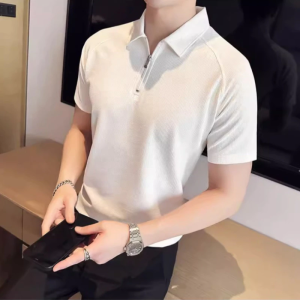 Áo sơ mi polo nam với cảm giác cao cấp dáng修身 cổ khóa kéo nửa áo thun thoáng khí.