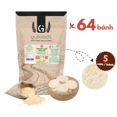 Bánh snack ăn dặm hữu cơ cho bé GUfoods - Thành phần gạo organic Không gia vị Dễ Tiêu hoá Phù hợp cho bé từ 1 tuổi