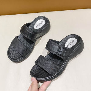 [Free Shipping] Summer WomenS Slip-On Sandals Non-Slip Casual Thick-Soled Height-Increasing New Fashion Two-Strap Sandals