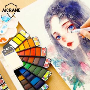 AICRANE 18/25/33/42colors Solid Watercolor Paint Set With Water Brush Pen Portable Water color Pigment For Drawin