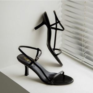 [Free Shipping] WomenS Spring New Versatile Sandals With Thin Heels One-Strap Buckle Open-Toe Black