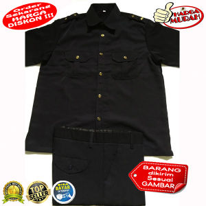 BAJU SAFARI PASPAMPRES SECURITY SATPAM LENGAN PENDEK MODEL STELAN BAJU+CELANA BONUS PIN SECURITY - Kualitas Bagus & Jahitan Rapih, Bahan High Twist (HITAM/COKLAT TUA/BIRU DONGKER, M-3XL)