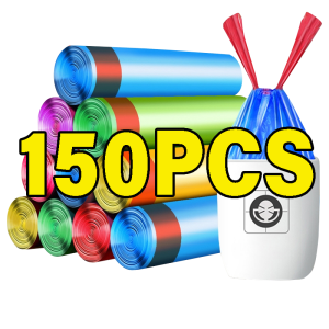 150Pcs Pull Rope Garbage Bag Household thickened plastic quality kitchen Garbage Bag 15pcs/Roll Makapal Trash Bag Free Shipping