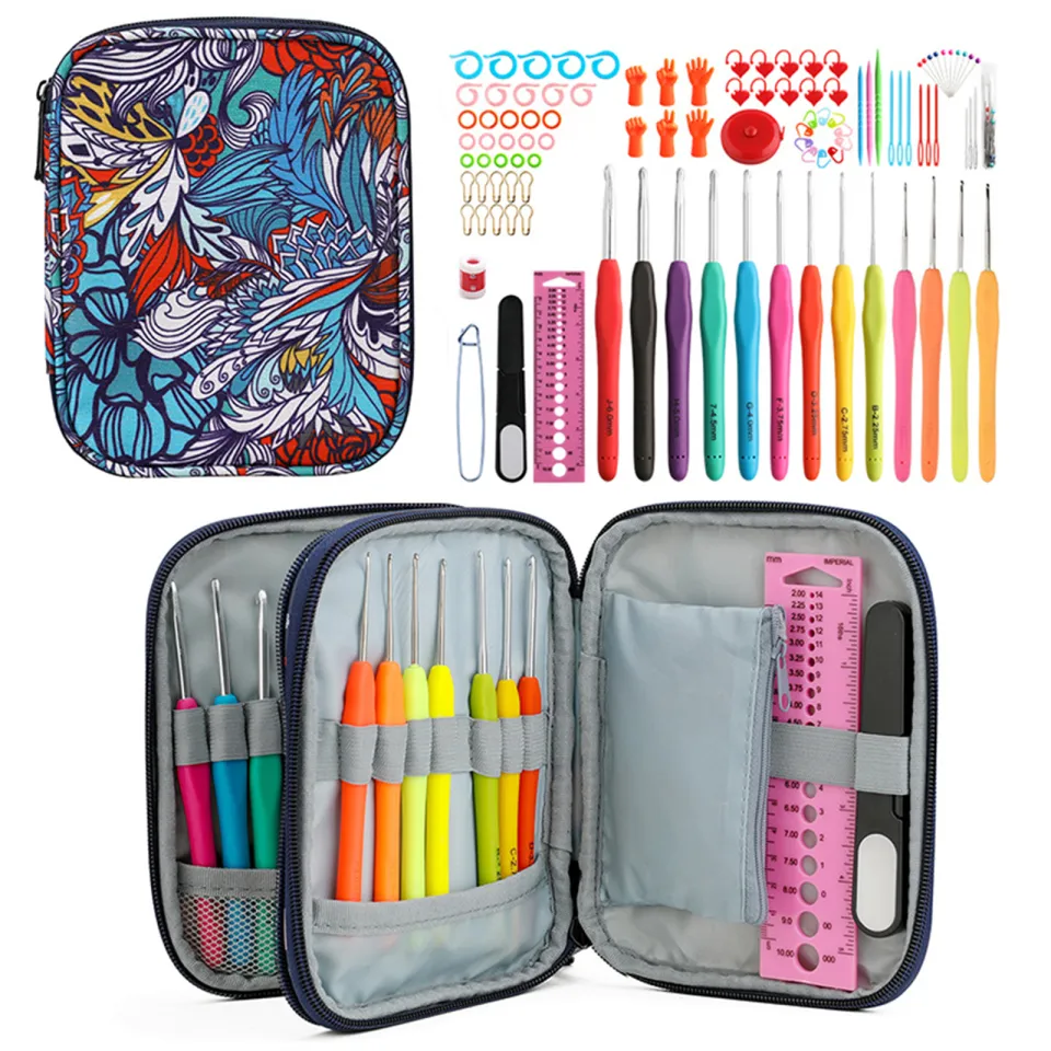 Dolity 102pcs Crochet Accessories Set, Crochet Hooks Kit with Storage Case, Comfortable  Grip Knitting Needles Weave Yarn Kits for Beginners & Crochet Lovers