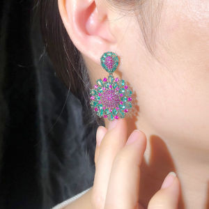 SEQUITO Vintage Bohemian Colorful Big Round Drop Earring Pave Setting Cubic Zirconia Cocktail Party Women Hyperbole Hanging Jewelry SE134