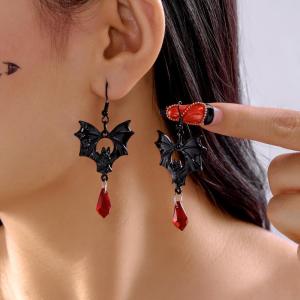 shiqinbaihuo Gothic Ma Cà Rồng BAT Bông tai cho phụ nữ cổ điển màu đỏ pha lê nước thả Mặt dây chuyền bông tai Halloween ngoại giáo Phù Thủy Tai đồ trang sức quà tặng