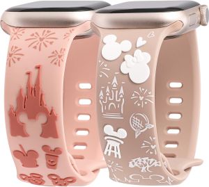 2 Packs Cartoon 3D Raised Band Compatible with Watch Band 49/46/45/44/42/41/40/38mm Women Two-Tone Cute Soft Silicone Sport Strap for iWatch SE Series 10/9/8/7/6/5/4/3/2/1/Ultra(1/2)