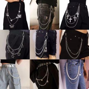 Punk Multi-layered Pants Chains for Men Women Cross Butterfly Hollowed Star Pendants Chain Waist