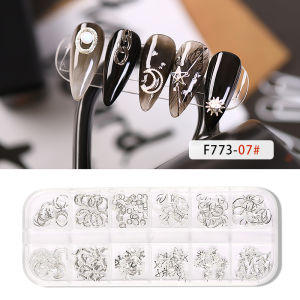 PINPAI 12 Grids Nail Art Rivets Charm Decoration Accessories Multi-size Gems Metal Nail Rivets Studs Manicure DIY Decorations Tool