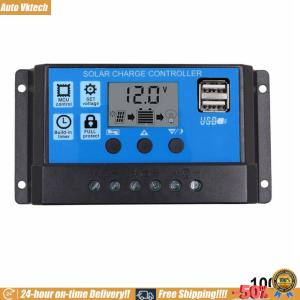 [Auto Vktech] 12V/ 24V Solar Panel Regulator Dual USB Port Intelligent Solar Panel Controller Timer Setting for Home Industrial Commercial Outdoors Work