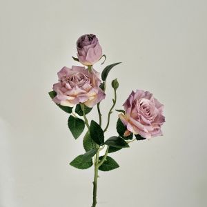 NOBLELYN Burnt Edge Rose Artificial Rose Branch 3 Heads 55cm Fake Peony Lifelike Silk Fake Bouquet Home Decoration