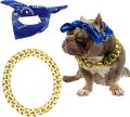 2Pack Dog Costume Set, Adjustable Gold Plated Dog Chain Collar and Headband Hip Hop Square Satin Head Scarf Head Cover Apparel Party Costume Cosplay Accessories for Medium Large Dogs(Blue). 