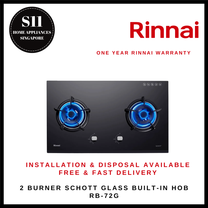 RINNAI RB72G 2 BURNER SCHOTT GLASS BUILTIN GAS HOB READY STOCKS