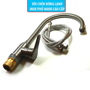 Vòi rửa chén bát nóng lạnh inox 304 thân đúc phủ Nano xám