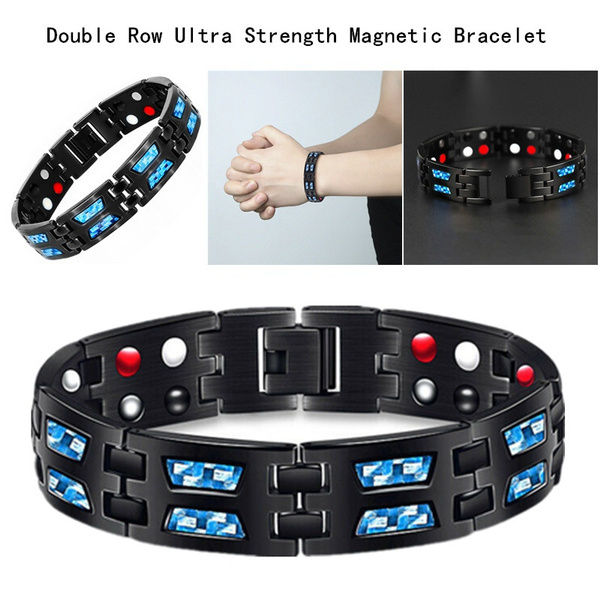 Carbon Blue Titanium Magnetic Therapy Bracelet, Unique Double Row Ultra ...