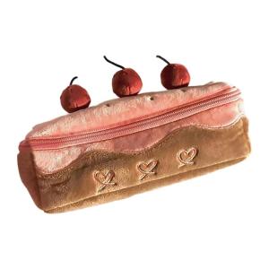 Plush Cake Shape Pencil Case Big Capacity Pen Bag Zippered Pencil Pouches Travel Pencil Organiser for Student Children