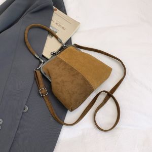 Large Capacity Retro Frosted Handbag Kiss Lock Short Handle Leather Crossbody Bag Clip Closure PU Clutch Shoulder Bag2026