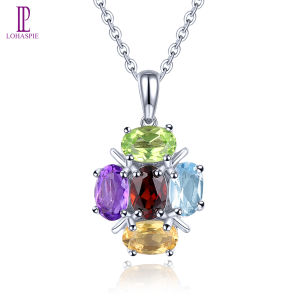 Lohaspie Jewelry Real 2.5 Carats Silver 925 Birthstone Necklace Natural Amethyst Topaz Pendant Colorful Gemstone Pendant For Women Jewelry Christmas Gift