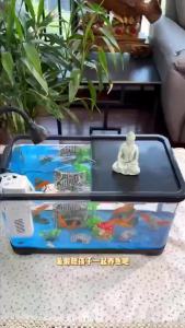 CELOGLO Aquarium HD Transparent Resin Fish Tank Desk Aquarium Set with LED Lighting and Filter