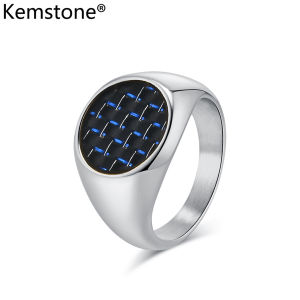 Kemstone thép không gỉ Carbon fibre màu xanh bạc đen vòng mạ vàng Nam Giới nhẫn trang sức