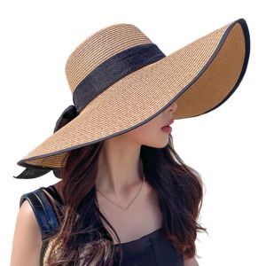 MUSASI Quá khổ Mũ chống nắng mùa hè Vành rộng lớn Bảo vệ khỏi nắng Mũ Rơm Thời trang Thoáng khí Mũ Panama dành cho phụ nữ