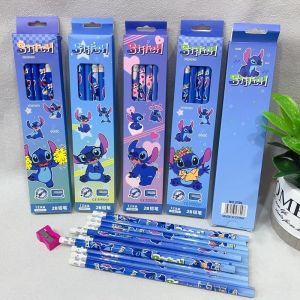 12pcs/Set Kawaii Stitch Cute Writing Pencil with Eraser Cartoon 2B Drawing Stationery Sketch Items for Children Student