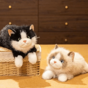 BUENOO Fluffy Simulation Cat Plush Toys Voiced Soft Stuffed Animal Cute Simulated Kitten Model Birthday Gifts
