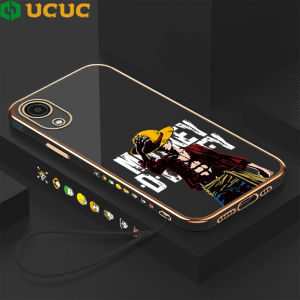 UCUC Phone Case For Vivo V25 Pro 5G/V2158 Realme 9i 5G Samsung Galaxy A03 Core vivo v25pro realmi9i 5G (With Lanyard) Anime Cartoon Luffy Square Edge Plated Phone Shell Luxury Plating Soft Phone Case