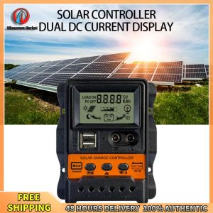 Winnereco Dual USB LCD Solar Charge Controller 12V 24V for Solar Panel Battery Management with LCD Display and Overcharge Protection
