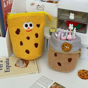 THREADJOY จุได้มาก ถุงปากกาคุกกี้ผ้ากำมะหยี่ คุกกี้ขนมคุกกี้ พับได้ในแนวตั้ง กระเป๋าตุ๊กตาคุกกี้รูปการ์ตูน กล่องใส่ดินสอ ซิปมีซิป กระเป๋าดินสอคุกกี้กำมะหยี่ สำหรับนักเรียน