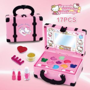 [Penjual Lokal]Mainan Anak Perempuan Make Up Tas Kosmetik Lipstik Eye Shadow Makeup Set Kosmetik Peralatan Kecantikan Tidak Beracun Kotak Make Up Set Mainan untuk Gadis Ulang Tahun Hadiah Set Riasan