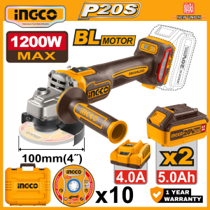 INGCO 20V 4" CORDLESS ANGLE GRINDER | MAX 1200W | BRUSHLESS MOTOR | CAGLI2210032