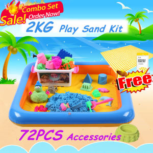 [Free Mat] 2kg Kinetic Play Sand Kits with 72pcs Tools Set Space Magic Activities Sands for Kids Children Toy (Extra Sand and Tray Option Available)