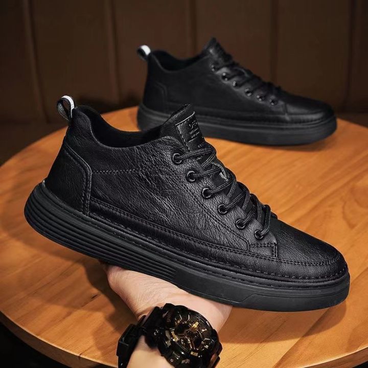 Spring Men Shoes Breathable Chef Casual Sneakers Korean Style Trendy  All-Match Black Non-Slip Sports Leather Shoes Lazada PH