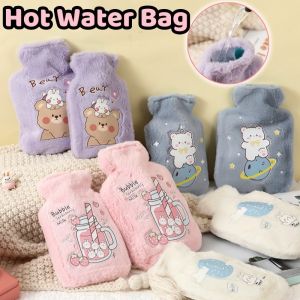 Hot Water Bag Hot Compress Bag with Plush Cloth Cartoon Mini Waterproof Warm Bag Hand Warmer Bag