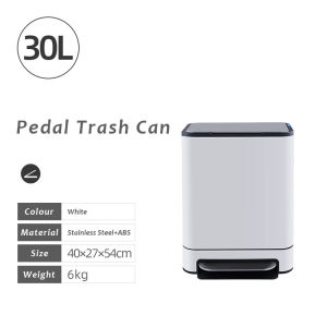 JustLiving 1PC Stainless Steel Pedal Step Rubbish Bin with Inner Bin 30L/45L Large Capacity Trash Cans Household Kitchen Garbage Cans Living Room Office with Lid Double Bin Trash Can