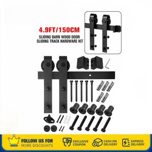 4.9FT/6FT/6.6FT/8FT Carbon Steel Rustic Interior Sliding Wood Barn Door Hardware