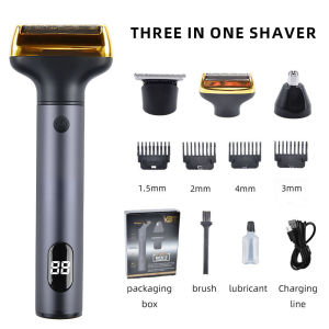 3in1 Electric Shaver Hair Clipper Nose Trimmer Retro Beard Trimmer Type C Fast Charging LED Display Grooming Kit
