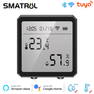 SMATRUL Tuya Temperature And Humidity Sensor Wifi Smart Home Indoor Hygrometer Alarm Battery LCD Display For Alexa Google for Android IOS APP Control