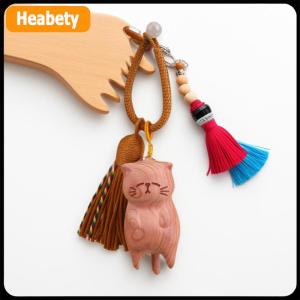 【2-3 ngày giao hàng】 Handcrafted Cypress Cute Blessing Catching Cat Pendant Animal Art For Bags Car Keys Charm Accessories Decoration